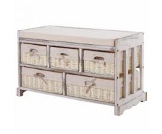 Cassettiera In Legno 80x37x45 Cm Con 5 Cassetti In Vimini Benzoni Beige