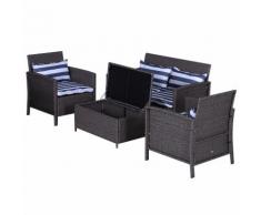 Set Salotto Da Giardino In Rattan Divano 2 Poltrone 1 Tavolino Contenitore Miozzi Grigio