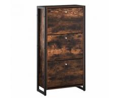 Scarpiera 3 Scomparti 60x24x115 Cm 12 Paia In Legno E Metallo Marrone