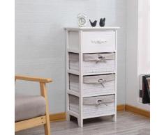 Cassettiera 4 Cassetti In Legno Massello 40x30x88 Cm Fumer Carol Bianca
