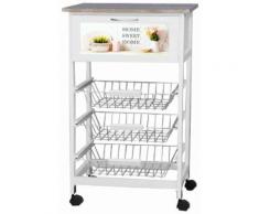 Carrello Da Cucina 47x37x83 Cm 3 Ceste In Legno Mdf Minardi Harmony Bianco