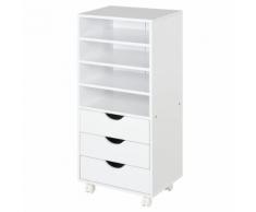 Cassettiera Per Ufficio Con Ruote 3 Cassetti 4 Ripiani In Legno 40x30x83 Cm Fadami Bianco