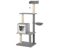 Tiragraffi Con Cuccia E Cestino Sospeso Per Gatti 61x49x160,5 Cm In Peluche Sisal Riotti Grigio