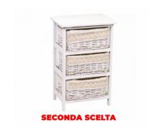 Cassettiera In Legno E Vimini 3 Cassetti 38x28h60,5cm Adami Orietta Bianca Seconda Scelta