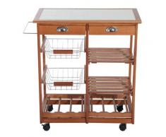 Carrello Da Cucina Multiuso In Legno Di Pino Con 4 Ruote E Cassetti Marrone Chiaro 74x37x75 Cm Benzoni