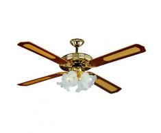 Ventilatore Da Soffitto 4 Pale E 4 Lampade Ø130 Cm 3 Velocità Bauer Old America
