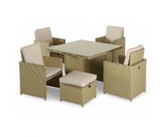 Set Tavolo 4 Poltrone E 4 Poggiapiedi In Rattan Kraus Caravaggio