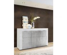 Credenza Mobile Da Salotto 3 Porte 138x42x84cm Tft Build Bianco Lucido E Cemento