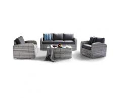 Set Salotto Da Giardino In Polyrattan Divano 2 Poltrone E Tavolino Bauer Sofia Grigio