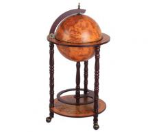Mobile Portabottiglie Mappamondo Ø44x87 Cm In Legno Con 3 Ruote Benzoni Vintage