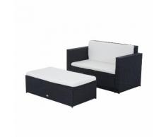 Set Salotto Da Giardino In Rattan Sintetico Divano E Poggiapiedi Con Cuscini Nero Miozzi
