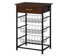 Mobiletto Da Cucina 3 Cestelli 1 Cassetto 60x40x86,3 Cm In Metallo Marrone E Nero