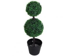 Pianta Artificiale Bosso Due Sfere Ø23x67 Cm Con Vaso Miozzi Verde
