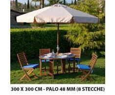 Ombrellone Impermeabile Ecru Struttura In Legno 300x300cm Da Giardino Per Arredo Esterno