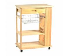 Carrello Da Cucina In Legno Della Gomma 2 Piani Cestello E Cassetto 65x37,5h84cm Adami