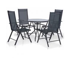 Set Tavolo E 4 Sedie Pieghevoli Da Giardino In Metallo E Textilene Manieri Nero