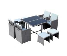 Set Tavolo E 4 Sedie Da Giardino In Rattan Sintetico E Acciaio Con 4 Poggiapiedi Grigio Miozzi