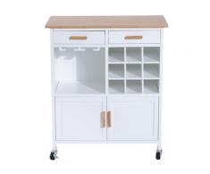 Mobiletto Da Cucina Con Ruote Portabottiglie E Porta Bicchieri In Bambù 76x40x88 Cm Benzoni