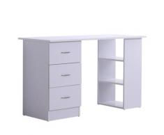 Scrivania Da Ufficio Con 3 Cassetti E Ripiani In Legno Bianco 120x49x72 Cm Benzoni
