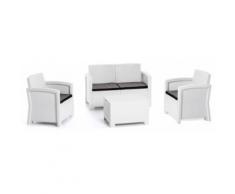 Set Salotto Da Giardino Divano 2 Poltrone E Tavolino In Polipropilene Effetto Rattan New York Bianco