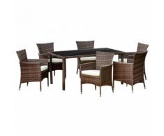 Set Tavolo Con 6 Sedie Da Giardino In Rattan Marrone