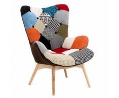 Poltrona Con Schienale Alto Rivestita In Patchwork E Piedi In Legno Rizzetti Pieces