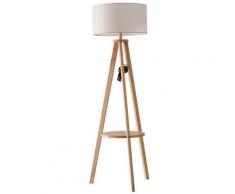 Lampada Da Terra Tripode In Legno E Lino Con Interruttore A Pedale Altezza 154 Cm Benzoni