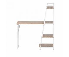 Scrivania Pieghevole Da Ufficio 106x48x128 Cm Con Libreria In Legno E Metallo Hmc Bianco E Rovere