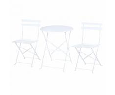 Set Tavolino E 2 Sedie Pieghevoli Da Giardino In Metallo Bianco
