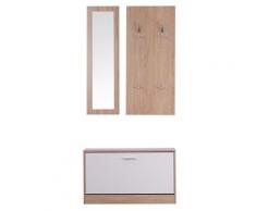 Set 3 Pezzi Scarpiera Appendiabiti Specchio Da Ingresso In Legno 80x27x46.5 Cm Benzoni