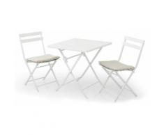 Set Tavolino E 2 Sedie Pieghevoli Da Giardino In Acciaio Kraus Tiziano Bianco