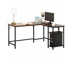 Scrivania Da Ufficio Ad Angolo Porta Pc 150x120x75 Cm In Legno E Metallo Hmc Nera E Marrone
