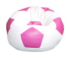 Poltrona A Sacco Pouf Ø100 Cm In Ecopelle Baselli Pallone Da Calcio Bianco E Rosa