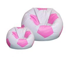 Poltrona A Sacco Pouf Ø100 Cm In Ecopelle Con Poggiapiedi Baselli Pallone Da Calcio Grigio E Rosa