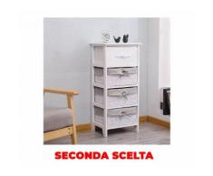 Cassettiera 4 Cassetti In Legno Massello 40x30x88 Cm Fumer Carol Bianca Seconda Scelta