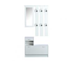 Mobile Dingresso Moderno Guardaroba Set Appendiabiti Specchio E Scarpiera 3 In 1 In Legno Bianco Benzoni