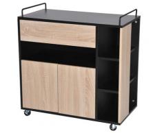 Mobiletto Carrello Da Cucina Con Cassetti In Legno Rovere E Nero 76.5x40x82 Cm Benzoni