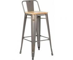 SKLUM Sgabello Alto con Schienale LIX Piallato Legno Acciaio Sala da Pranzo Cucina Bar Stile