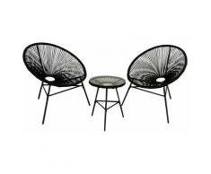 Set di mobili da giardino e terrazza Acapulco, 2 posti, tavolo, nero, rattan sintetico, sedie