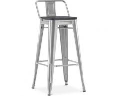 Sgabello da bar Tolix con schienale basso - 76 cm - Metallo e legno scuro Acciaio
