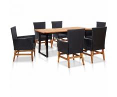 Set da Pranzo da Giardino 7 pz in Polyrattan e Acacia Nero