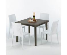 Tavolino Quadrato Marrone 90x90 cm con 4 Sedie Colorate Brown Passion | Bistrot Bianca