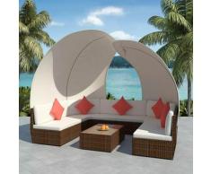 Set Divano da Giardino 9 pz con Tettucci in Polyrattan Marrone