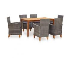 Set Pranzo da Giardino 7 pz Polyrattan e Legno d'Acacia Grigio