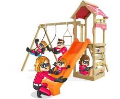 Parco giochi in legno Active Altalena con sabbiera e parete di arrampicata, altalena e scivolo