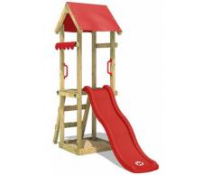 WICKEY Parco giochi in legno TinySpot rosso Torre d'arrampicata da esterno con sabbiera e scala di