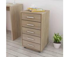 YOUTHUP Cassettiera da Ufficio con Ruote 5 Cassetti Rovere - Beige