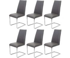 Set 6x sedie sala da pranzo design moderno HWC-F31 struttura a slitta ecopelle grigio scuro