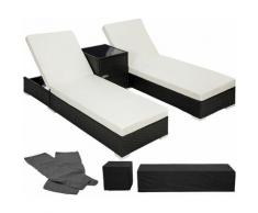 2 lettini in alluminio e polyrattan + tavolo - sdraio, sdraio da giardino, lettini da spiaggia