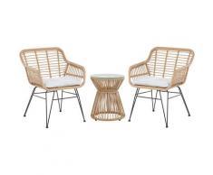 Beliani - Set da balcone in rattan marrone chiaro 2 sedie cuscini grigio chiaro TRESTINA